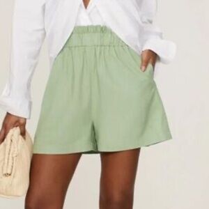 Thakoon Light Green Linen Blend Paper-bag Elastic High Waist Shorts Size 2